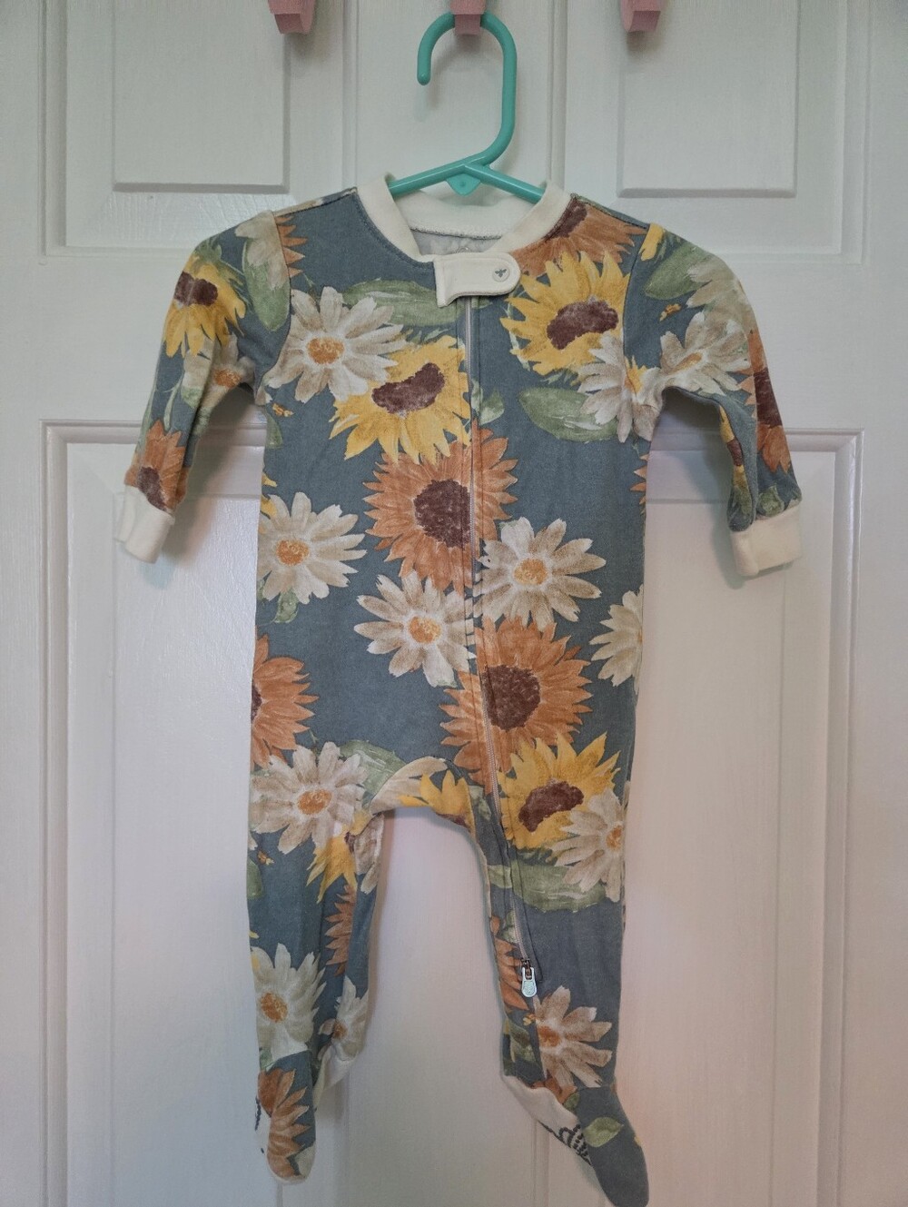 Burt's Bees Baby Organic Cotton Zip Pajamas, Blue Sunflower Print, 3-6 Months